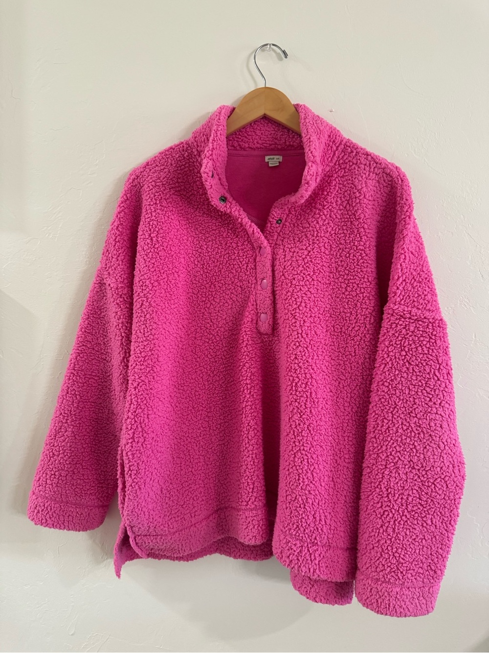 Aerie Cloud Sherpa Oversized Quarter Snap Pullover Pink M